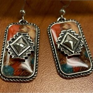 Silver Southwest Aztec Dangle Earrings